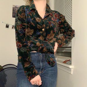 Cozy Green Floral Button Up Top